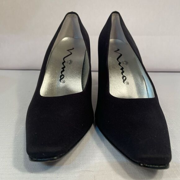 NINA BLACK COMPOSITION LEATHER PUMPS WITH 3.5” HEEL EUC - Picture 5 of 7